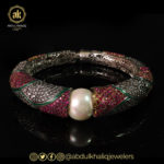 Bangle with Pearl, Synthetic Ruby and Zirconias