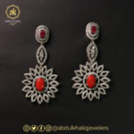 Coral, Zirconia, and Sythentic Ruby Earrings